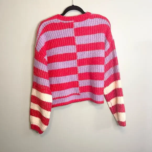 BLANK NYC Good Mood Sweater Medium Red Wool Blend Colorblock Striped Cozy NWT - Picture 7 of 11